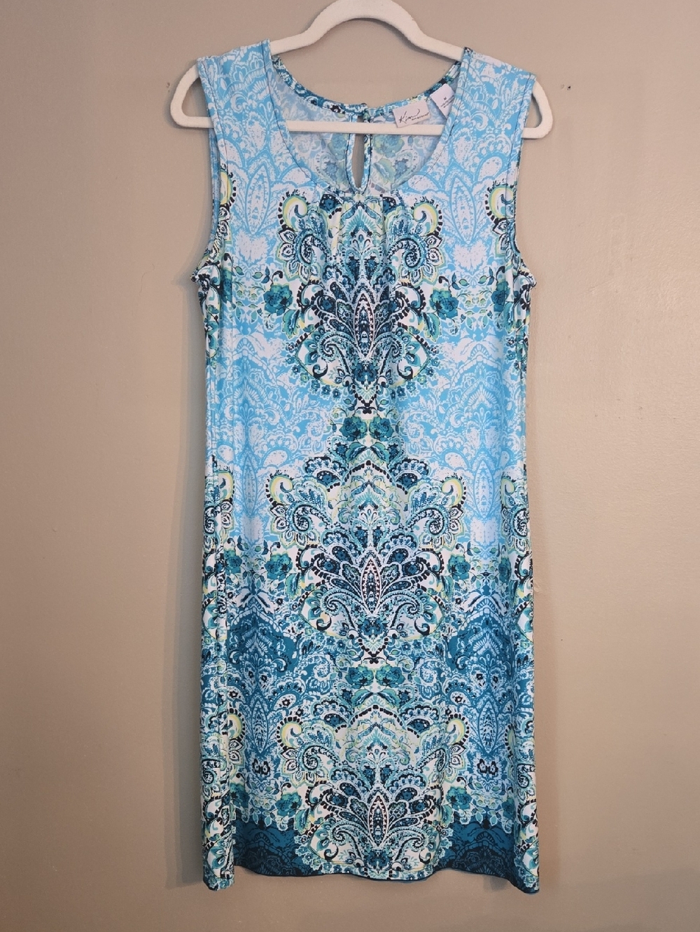 Kim Rogers Sleeveless Blue Paisley Print Shift Dress